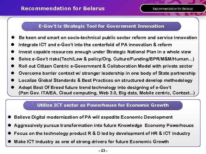 Recommendation for Belarus E-Gov’t is Strategic Tool for Government Innovation l Be keen and