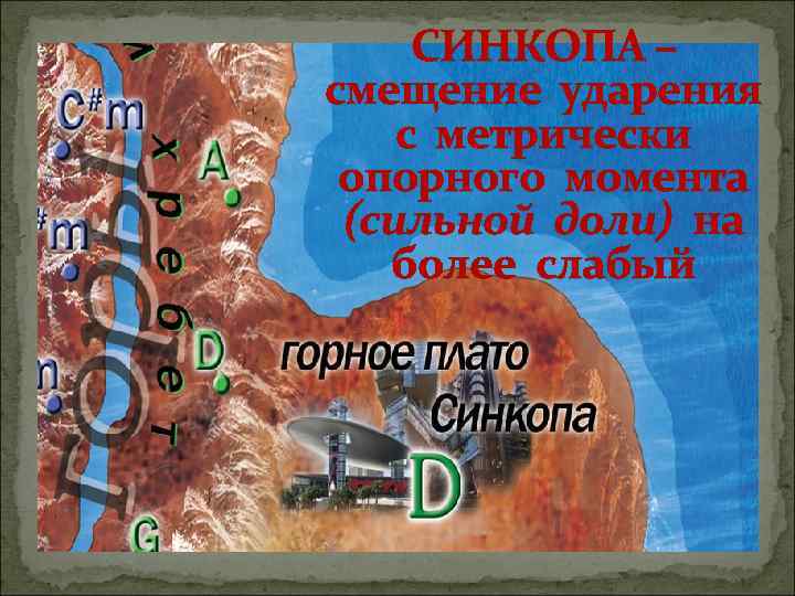 СИНКОПА – смещение ударения с метрически опорного момента (сильной доли) на более слабый 
