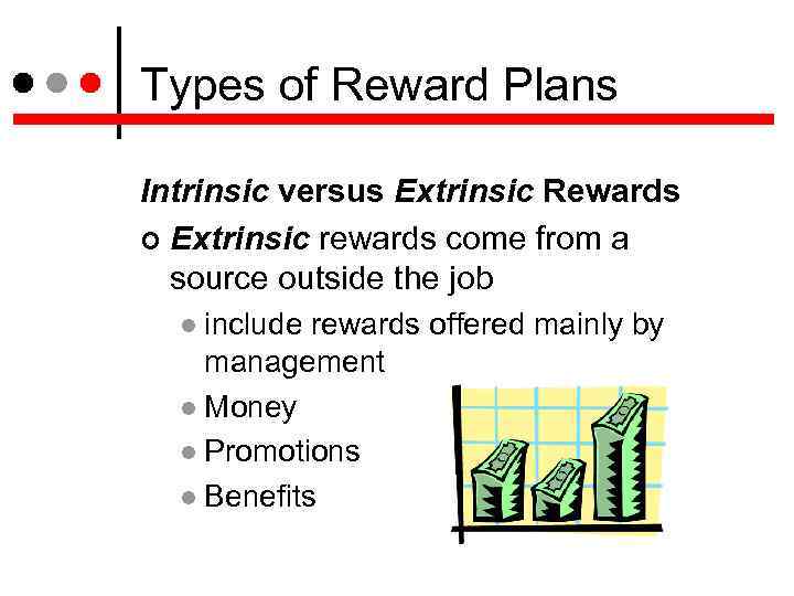 Types of Reward Plans Intrinsic versus Extrinsic Rewards Extrinsic rewards come from a source