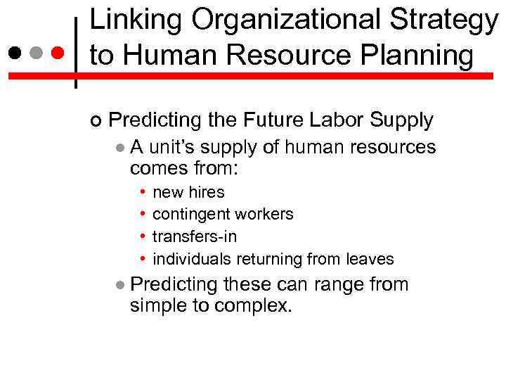 Linking Organizational Strategy to Human Resource Planning Predicting the Future Labor Supply A unit’s