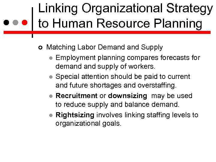 Linking Organizational Strategy to Human Resource Planning Matching Labor Demand Supply Employment planning compares