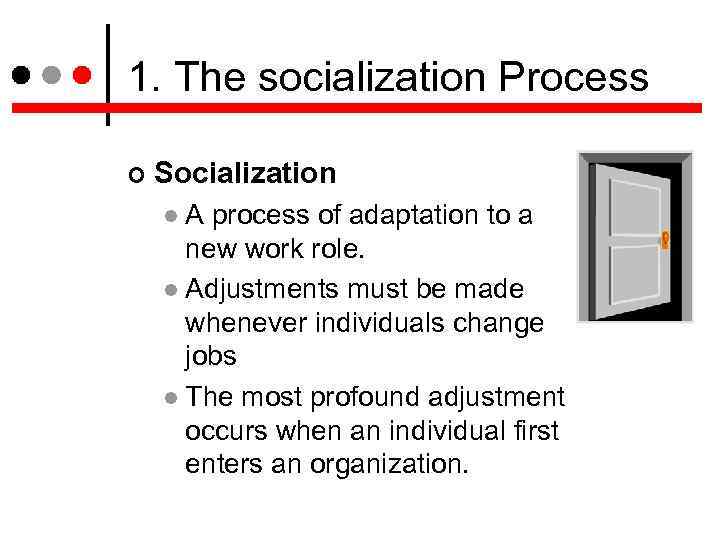 1. The socialization Process Socialization A process of adaptation to a new work role.