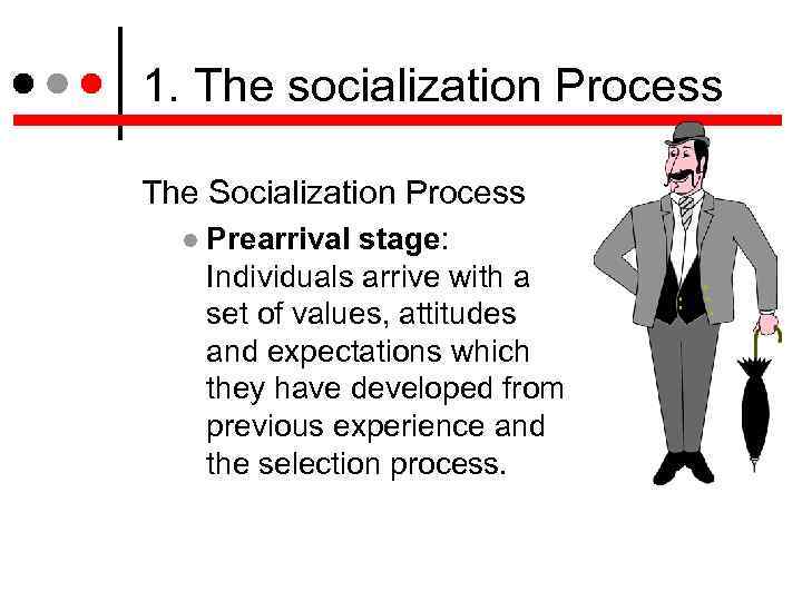 1. The socialization Process The Socialization Process Prearrival stage: Individuals arrive with a set