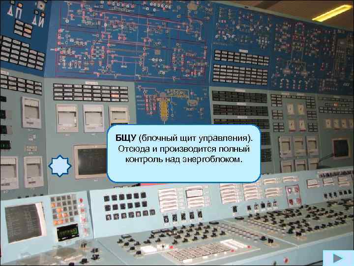 БЩУ (блочный щит управления). Отсюда и производится полный контроль над энергоблоком. 