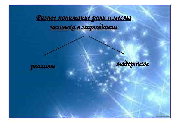 Разное понимание роли и места человека в мироздании реализм модернизм 