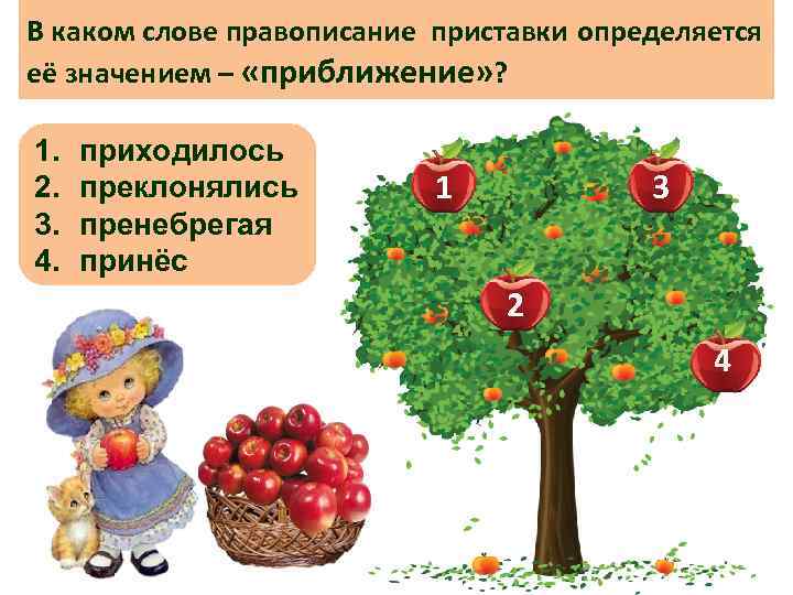 В каком слове правописание приставки определяется её значением – «приближение» ? 1. 2. 3.