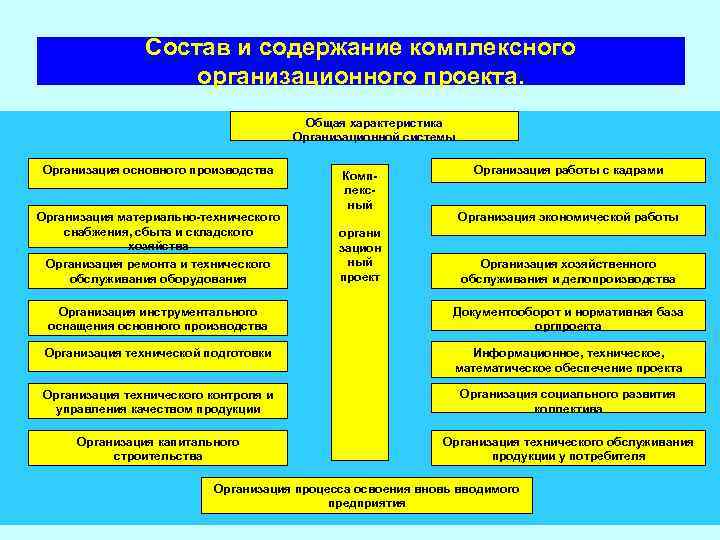 Состав и содержание комплексного организационного проекта. Общая характеристика Организационной системы Организация основного производства Организация