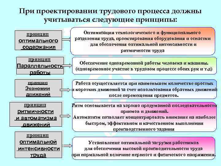 Принципом предусматривающим оптимальное соответствие задач. Принципы организации трудового процесса. Принципы организации труда процессов. Принципы проектирования трудового процесса. Понятие трудового процесса.