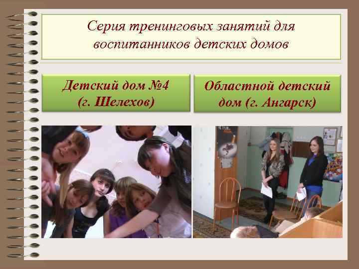 Серия тренинговых занятий для воспитанников детских домов Детский дом № 4 (г. Шелехов) Областной