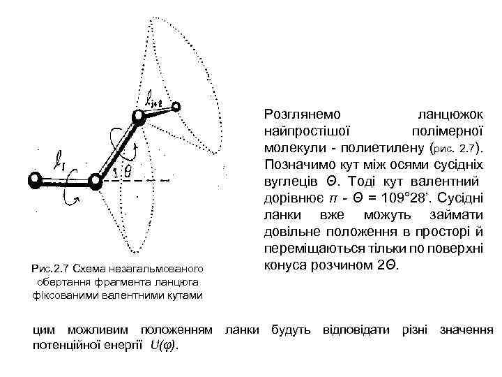 Рис. 2. 7 Схема незагальмованого обертання фрагмента ланцюга фіксованими валентними кутами Розглянемо ланцюжок найпростішої
