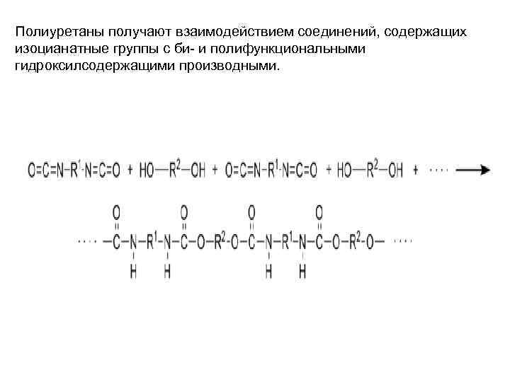 Полиуретаны получают взаимодействием соединений, содержащих изоцианатные группы с би- и полифункциональными гидроксилсодержащими производными. 