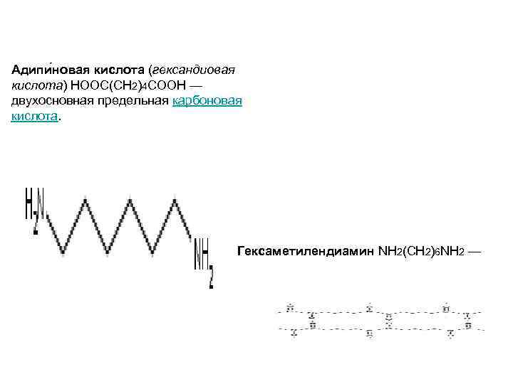 Адипи новая кислота (гександиовая кислота) НООС(СН 2)4 СООН — двухосновная предельная карбоновая кислота. Гексаметилендиамин