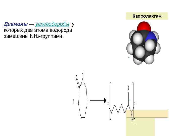 Капролактам Диамины — углеводороды, у которых два атома водорода замещены NH 2 -группами. 