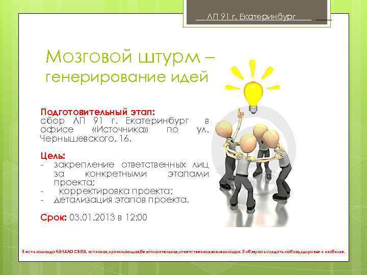 ЛП 91 г. Екатеринбург . Мозговой штурм – генерирование идей Подготовительный этап: сбор ЛП