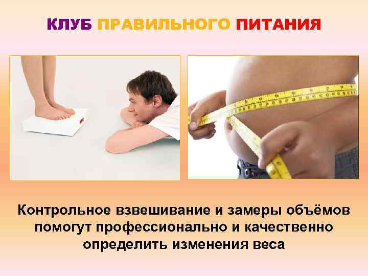 КЛУБ ПРАВИЛЬНОГО ПИТАНИЯ Контрольное взвешивание и замеры объёмов помогут профессионально и качественно определить изменения