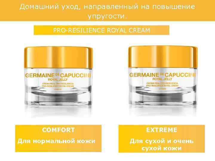 Домашний уход, направленный на повышение упругости. PRO-RESILIENCE ROYAL CREAM COMFORT Для нормальной кожи EXTREME