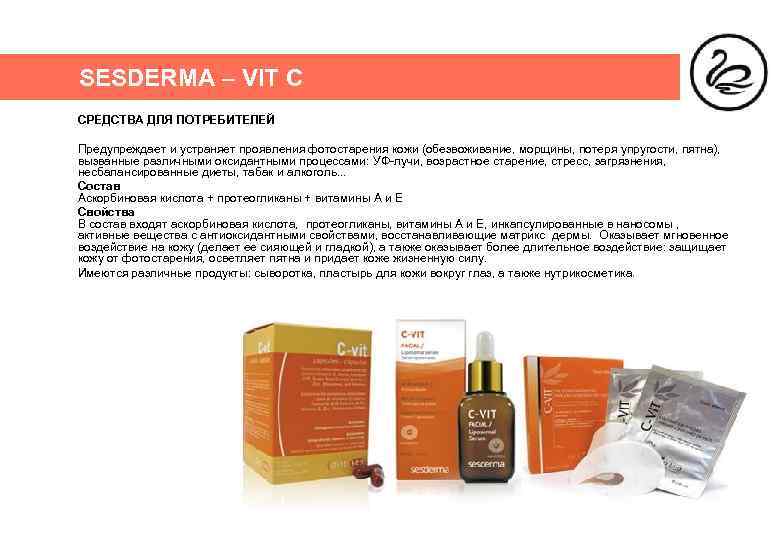 SESDERMA – VIT C СРЕДСТВА ДЛЯ ПОТРЕБИТЕЛЕЙ Предупреждает и устраняет проявления фотостарения кожи (обезвоживание,