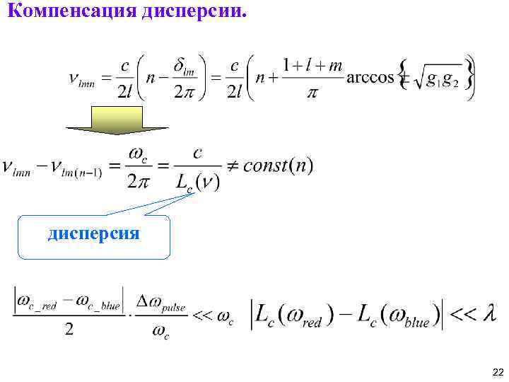 Компенсация дисперсии. дисперсия 22 