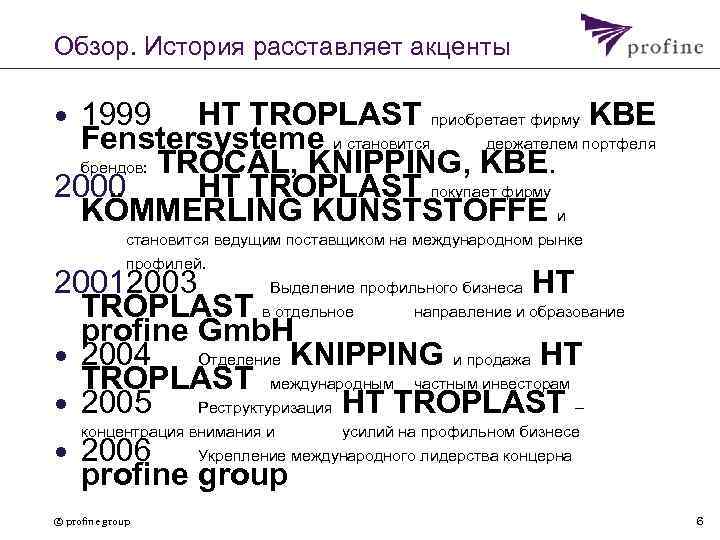 Обзор. История расставляет акценты • 1999 HT TROPLAST приобретает фирму KBE Fenstersysteme и становится