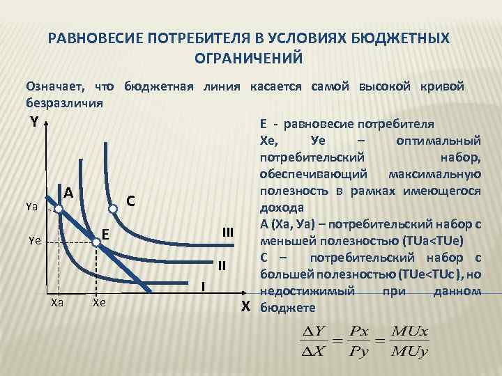 Кривая безразличия и бюджетная линия равновесие потребителя