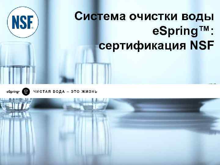 Система очистки воды e. Spring™: сертификация NSF 