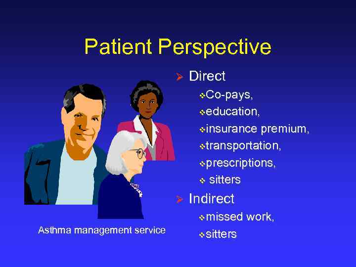 Patient Perspective Ø Direct v. Co-pays, veducation, vinsurance premium, vtransportation, vprescriptions, v sitters Ø