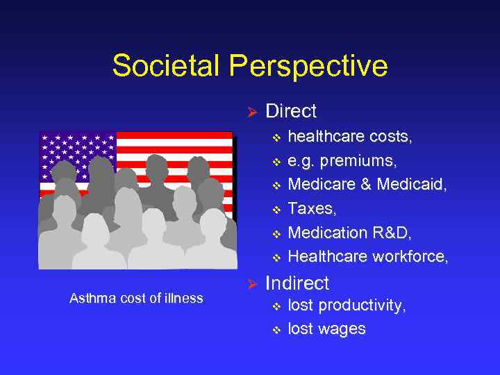 Societal Perspective Ø Direct v v v Asthma cost of illness Ø healthcare costs,
