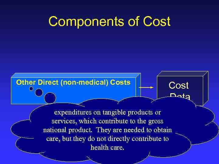Components of Cost Other Direct (non-medical) Costs Cost Data expenditures on tangible products or