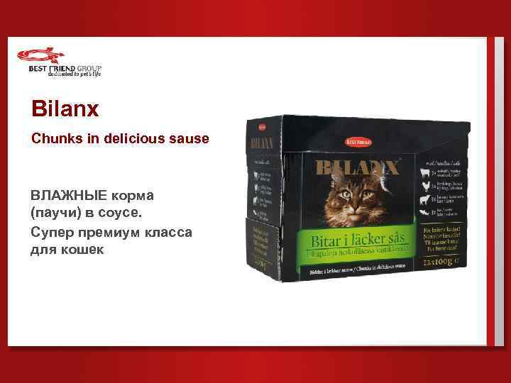 Bilanx Chunks in delicious sause ВЛАЖНЫЕ корма (паучи) в соусе. Супер премиум класса для