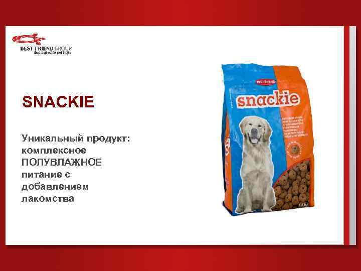 SNACKIE Уникальный продукт: комплексное ПОЛУВЛАЖНОЕ питание с добавлением лакомства 
