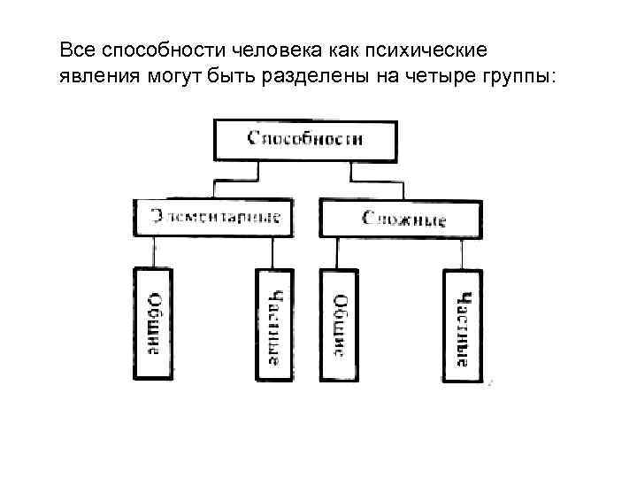 Все способности человека как психические явления могут быть разделены на четыре группы: 