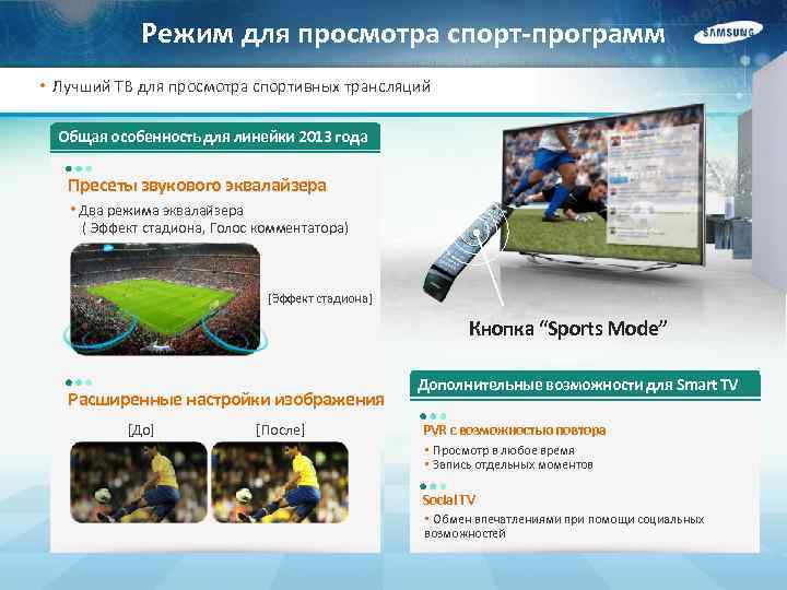 Режим для просмотра спорт-программ • Лучший ТВ для просмотра спортивных трансляций Общая особенность для