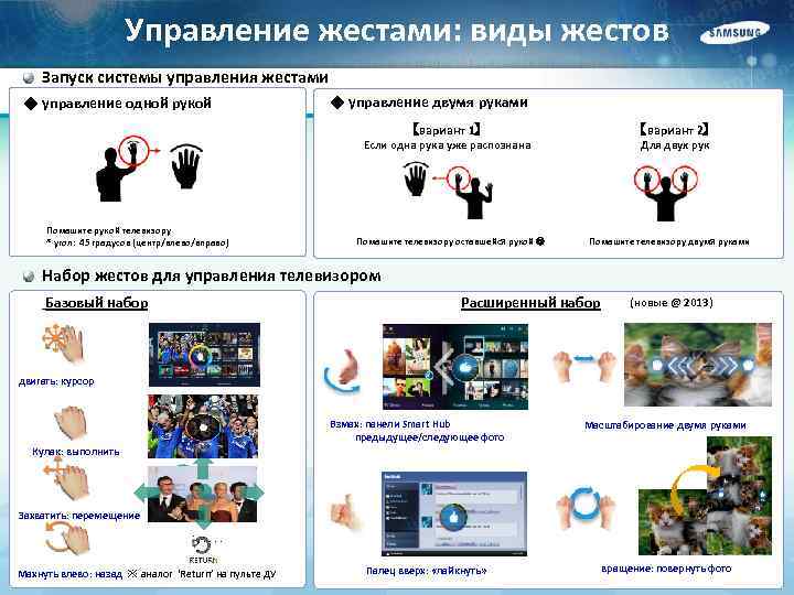 Управление жестами: виды жестов Запуск системы управления жестами ◆ управление одной рукой ◆ управление
