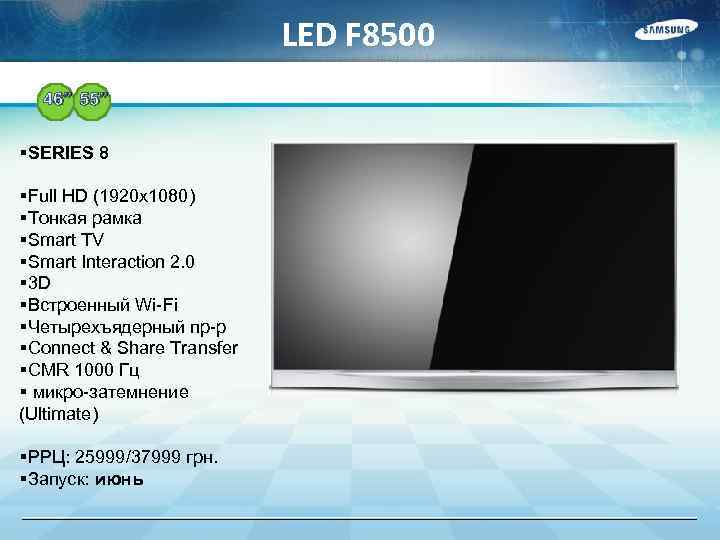 LED F 8500 46” 55” §SERIES 8 §Full HD (1920 x 1080) §Тонкая рамка