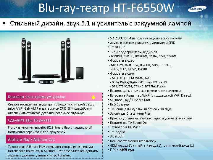 Blu-ray-театр HT-F 6550 W • Стильный дизайн, звук 5. 1 и усилитель с вакуумной