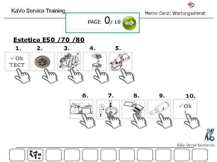 Ka. Vo Service Training PAGE Memo Card: Wartungsdienst 0/ 10 Estetica E 50 /70