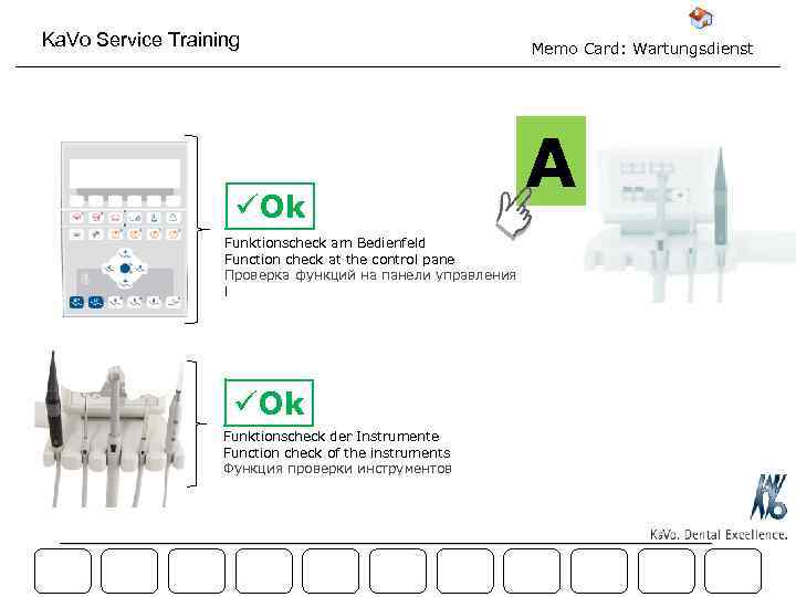 Ka. Vo Service Training üOk Funktionscheck am Bedienfeld Function check at the control pane