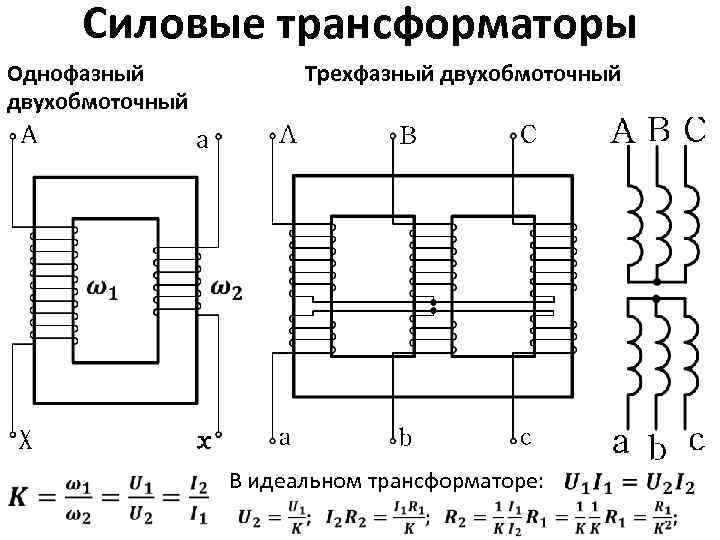 Двухобмоточный трехфазный трансформатор схема