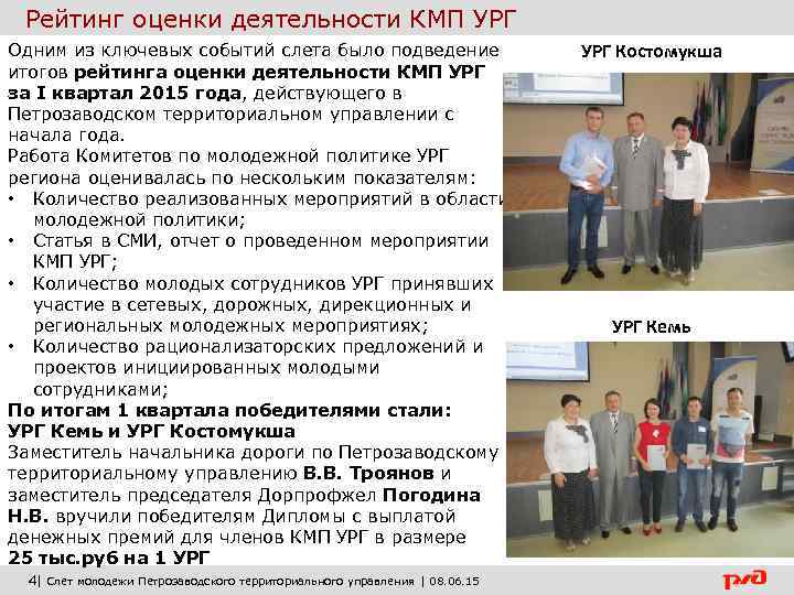 Рейтинг оценки деятельности КМП УРГ Одним из ключевых событий слета было подведение итогов рейтинга