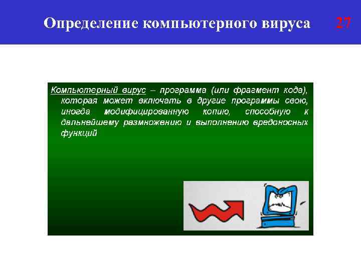 Определение компьютерного вируса 27 