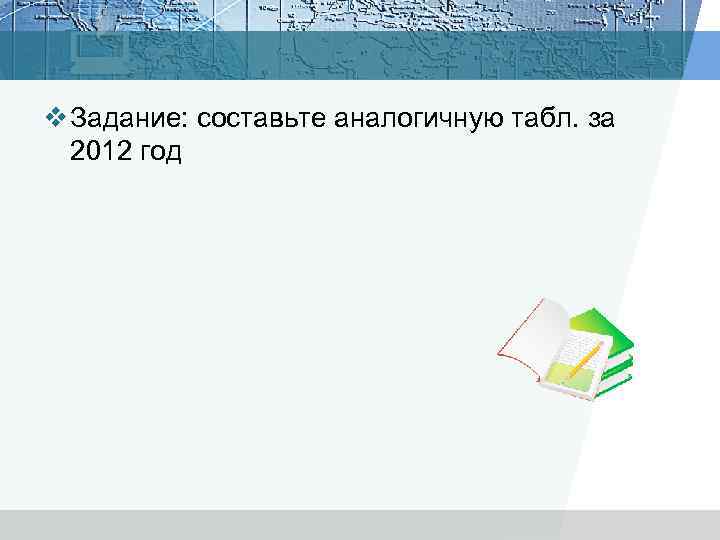 v Задание: составьте аналогичную табл. за 2012 год 