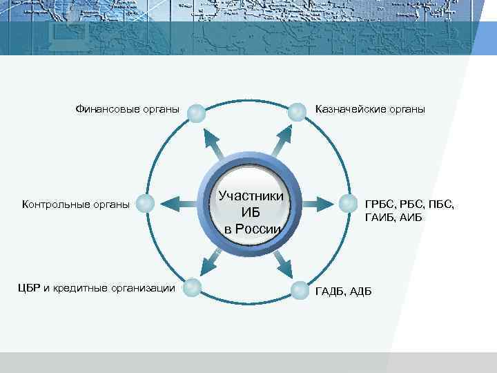 Финансовые органы Контрольные органы ЦБР и кредитные организации Казначейские органы Участники ИБ в России