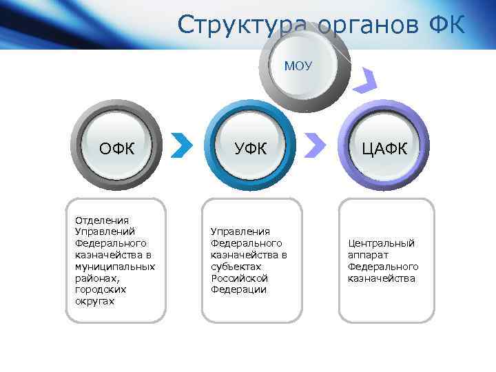 Структура органов ФК МОУ ОФК УФК ЦАФК Отделения Управлений Федерального казначейства в муниципальных районах,