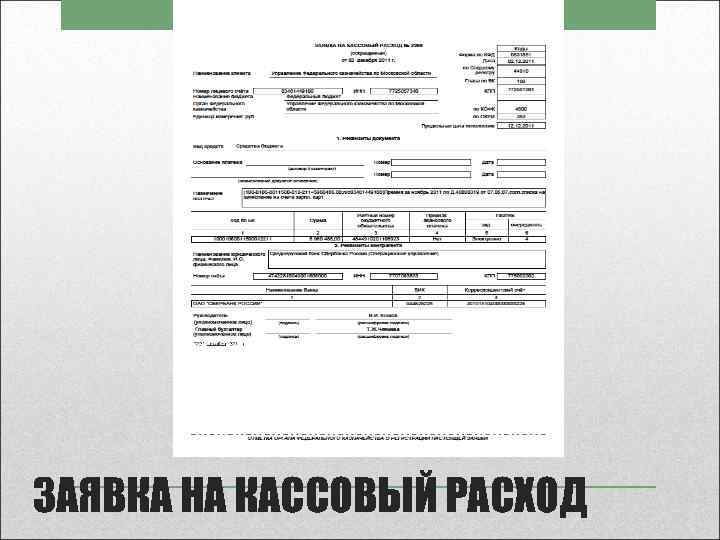 ЗАЯВКА НА КАССОВЫЙ РАСХОД 