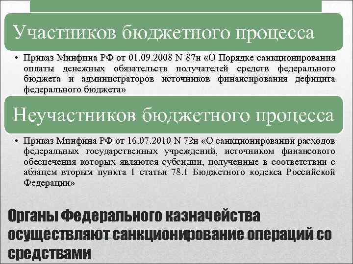 Участников бюджетного процесса • Приказ Минфина РФ от 01. 09. 2008 N 87 н