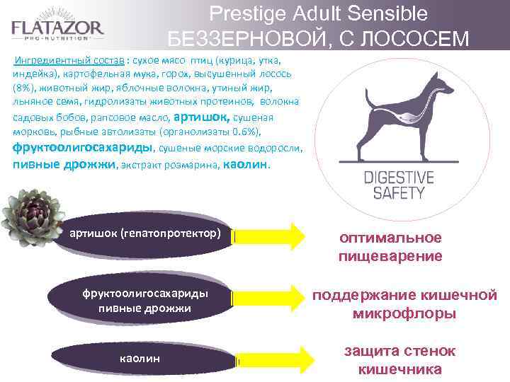 Prestige Adult Sensible БЕЗЗЕРНОВОЙ, С ЛОСОСЕМ Ингредиентный состав : сухое мясо птиц (курица, утка,