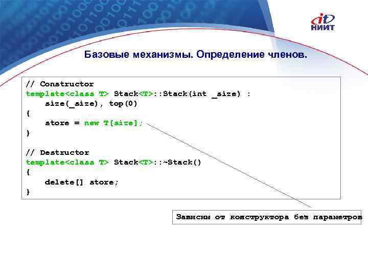 Базовые механизмы. Определение членов. // Constructor template<class T> Stack<T>: : Stack(int _size) : size(_size),