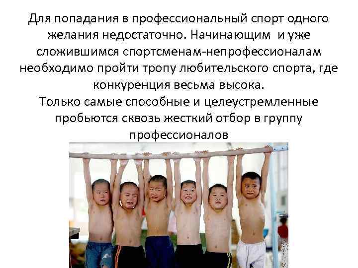 Для попадания в профессиональный спорт одного желания недостаточно. Начинающим и уже сложившимся спортсменам-непрофессионалам необходимо