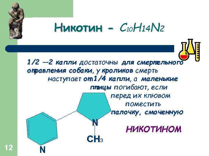 Никотин - C 10 H 14 N 2 1/2 — 2 капли достаточны для