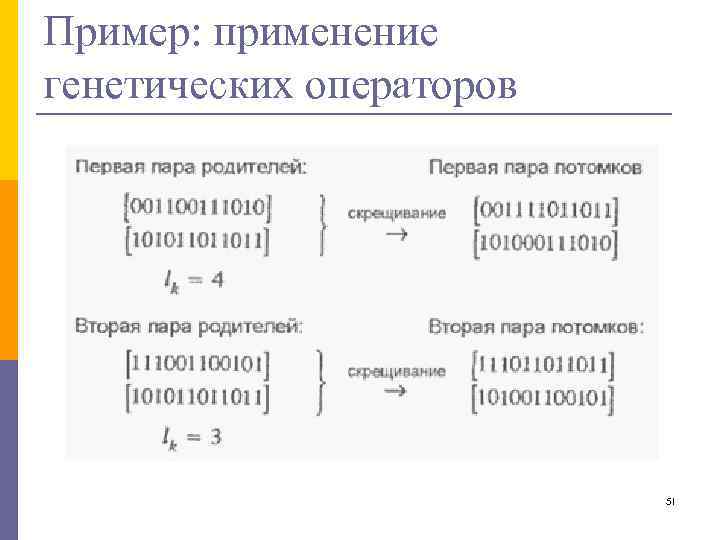 Пример: применение генетических операторов 51 